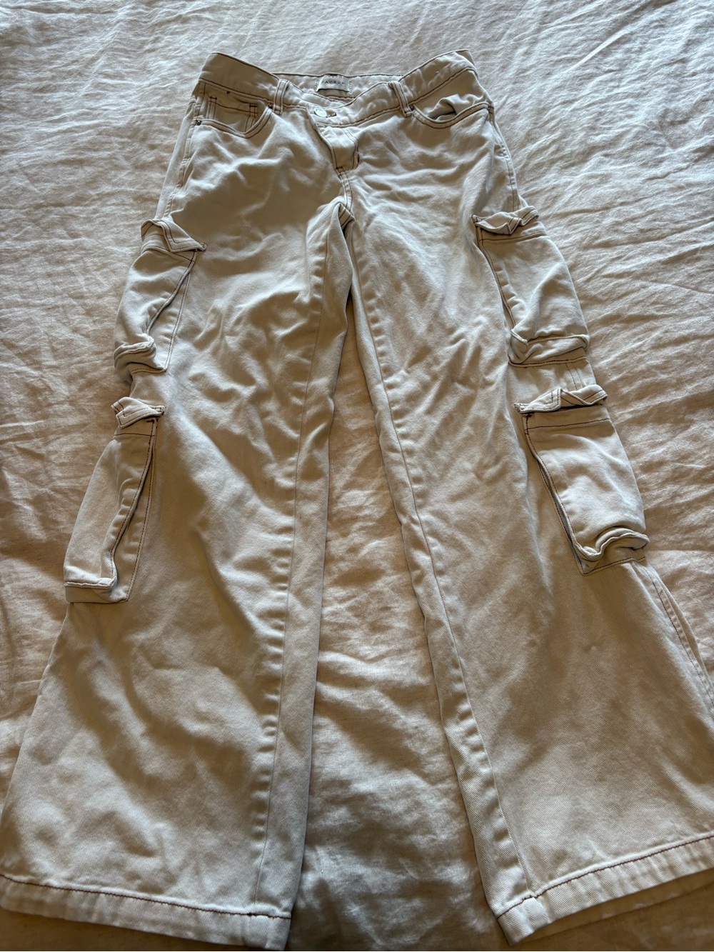 PacSun Cream Cargo Pants with Contrast Stitching